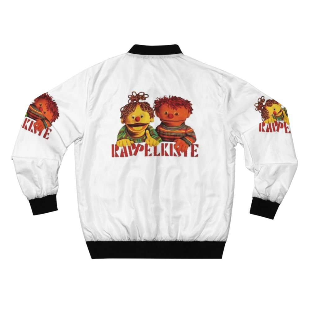 Classic bomber jacket with ratz und rübe Rappelkiste logo and graphic design - Back