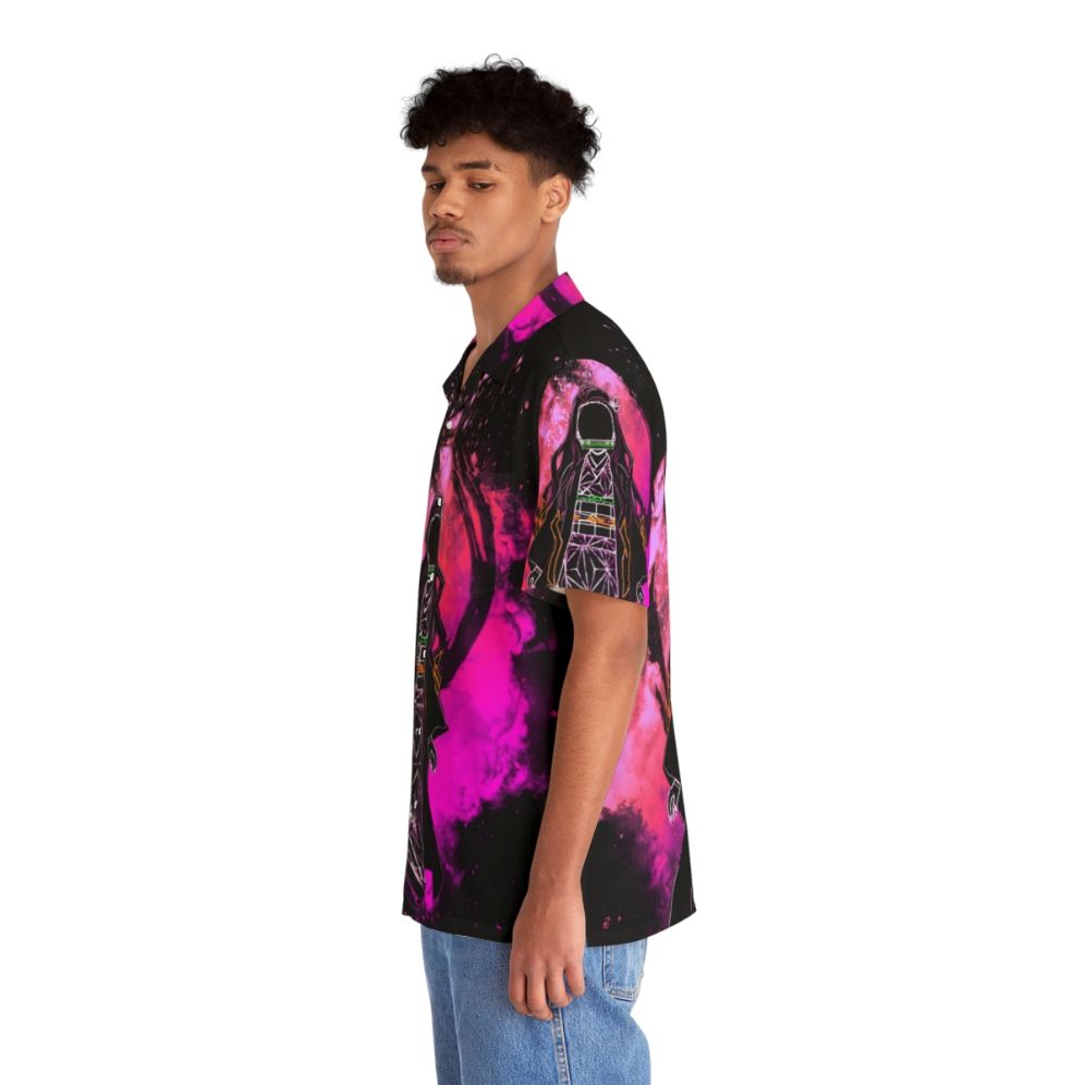 Demon Slayer inspired Hawaiian shirt with colorful abstract and silhouette design - People Left