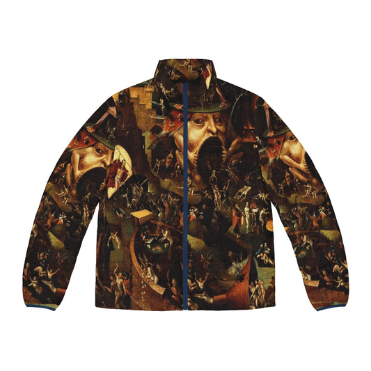 A puffer jacket featuring Hieronymus Bosch's painting "Christ in Limbo"