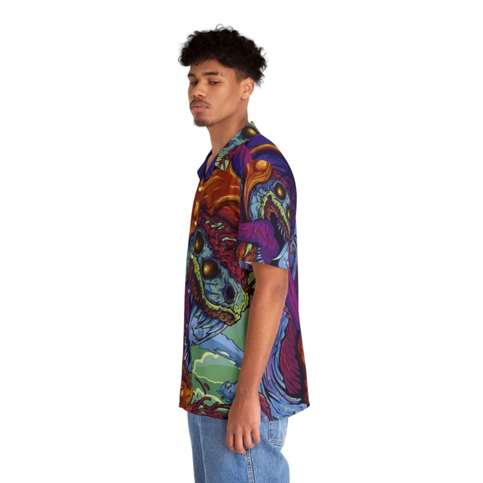 Hyper Beast Hawaiian Shirt featuring vibrant watercolor patterns and gaming elements - People Left