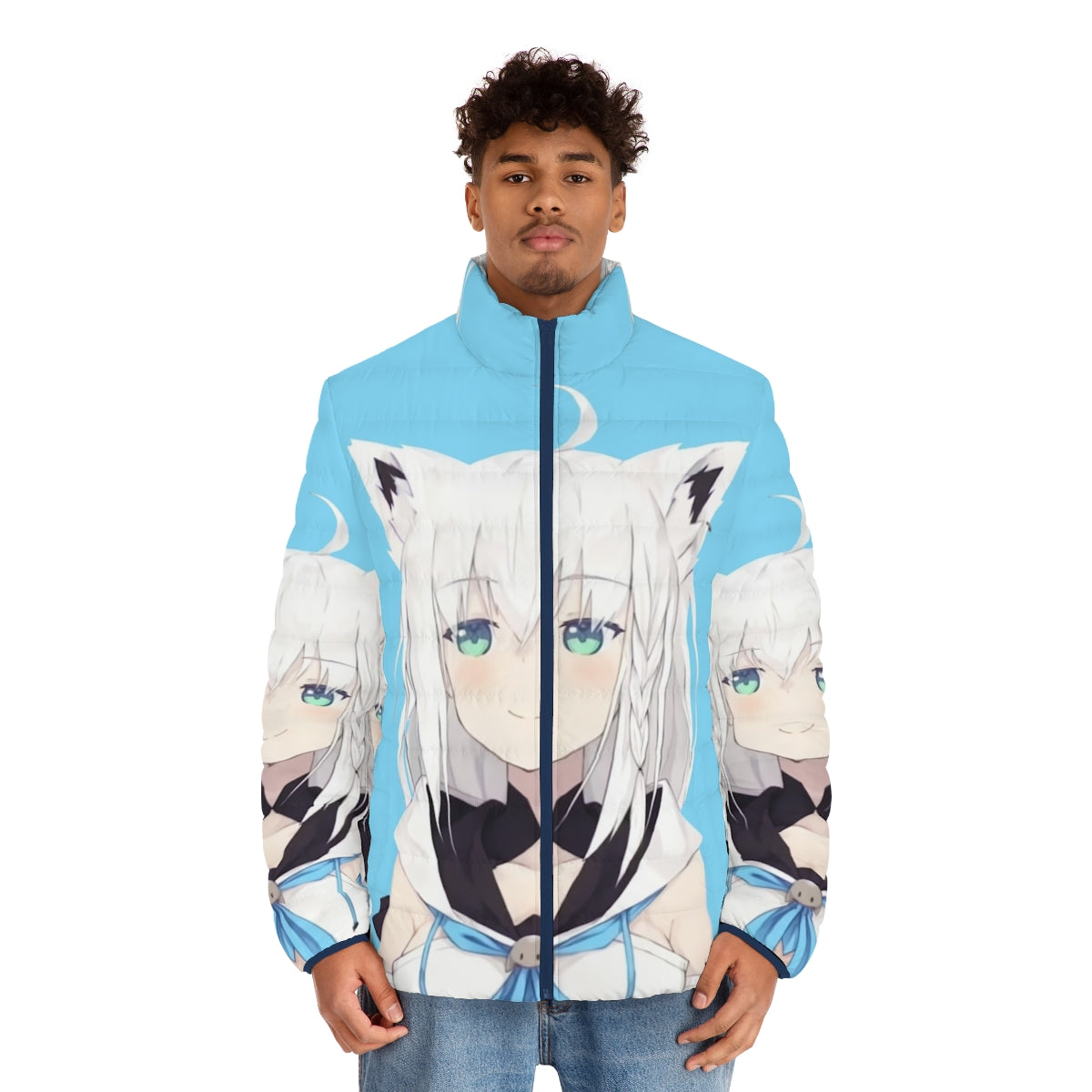 Shirakami Fubuki Smug Hololive Vtuber Puffer Jacket - men front