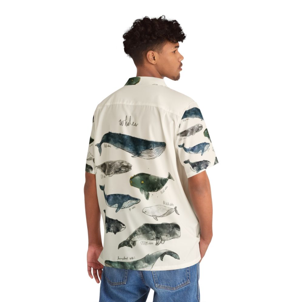 Whales Hawaiian Shirt with Vibrant Watercolor Ocean Themed Print - People Back