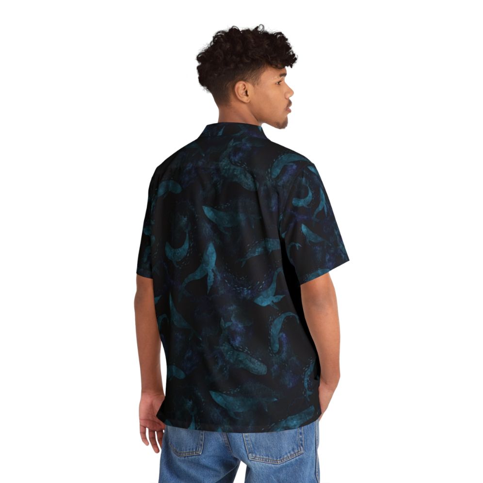 Indigo blue Hawaiian shirt with whale print design - People Back