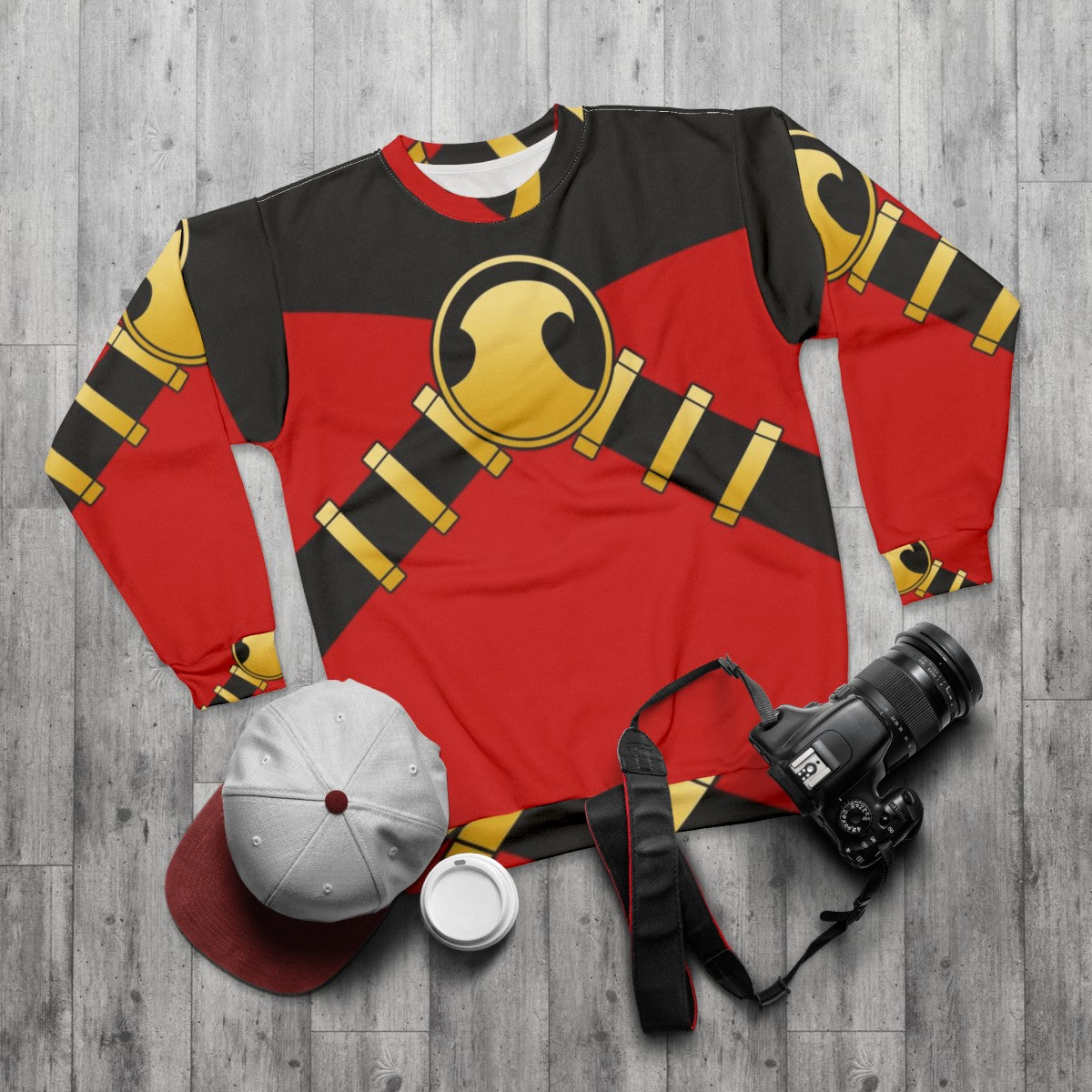 Red Robin graphic sweatshirt with bird logo - flat lay