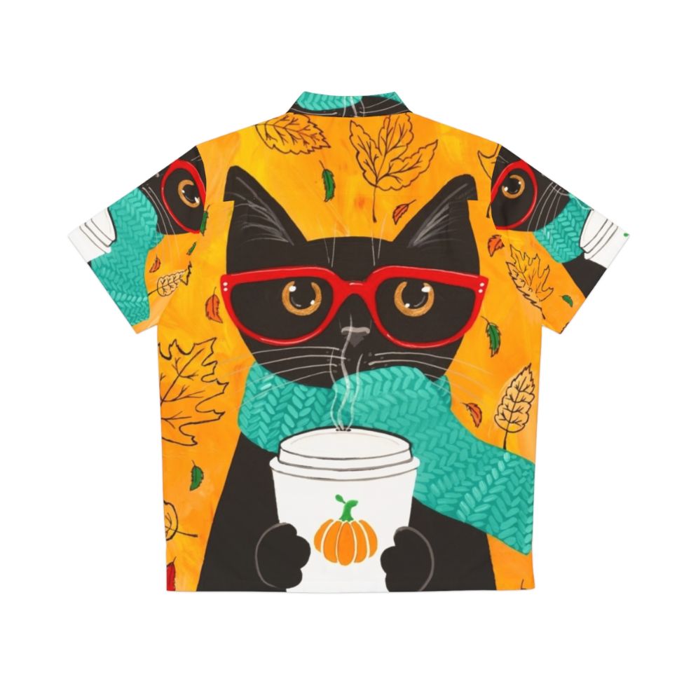 Autumn Pumpkin Coffee Cat Hawaiian Shirt - Back