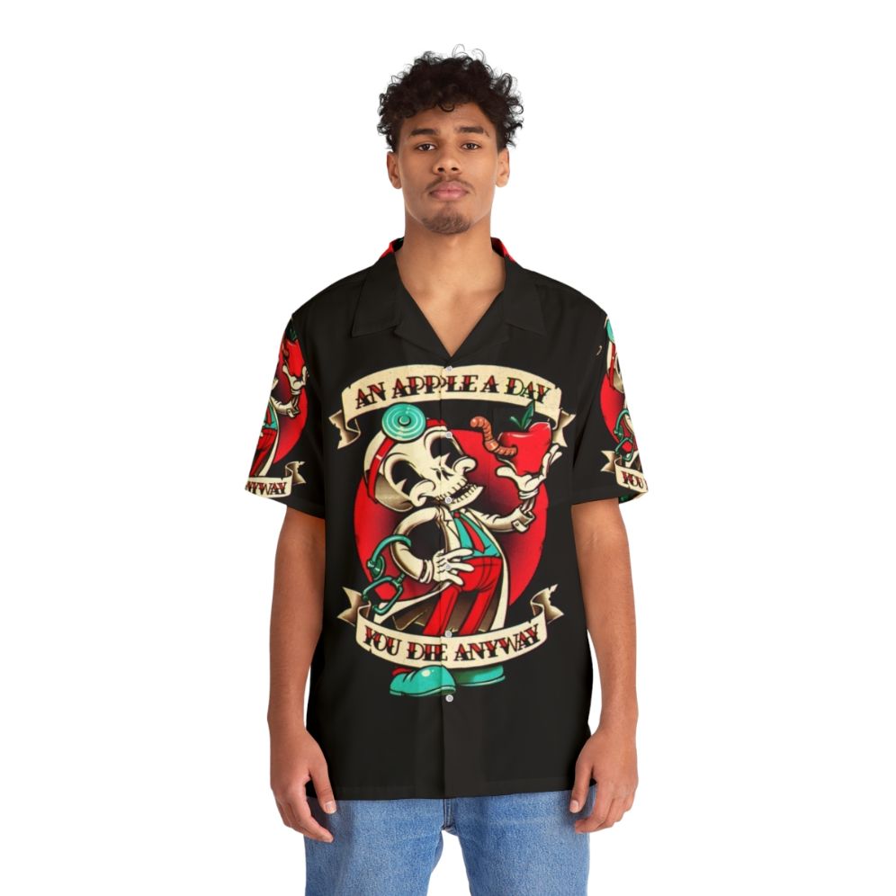 Dark humor Hawaiian shirt with skull and apple graphic - Lifestyle