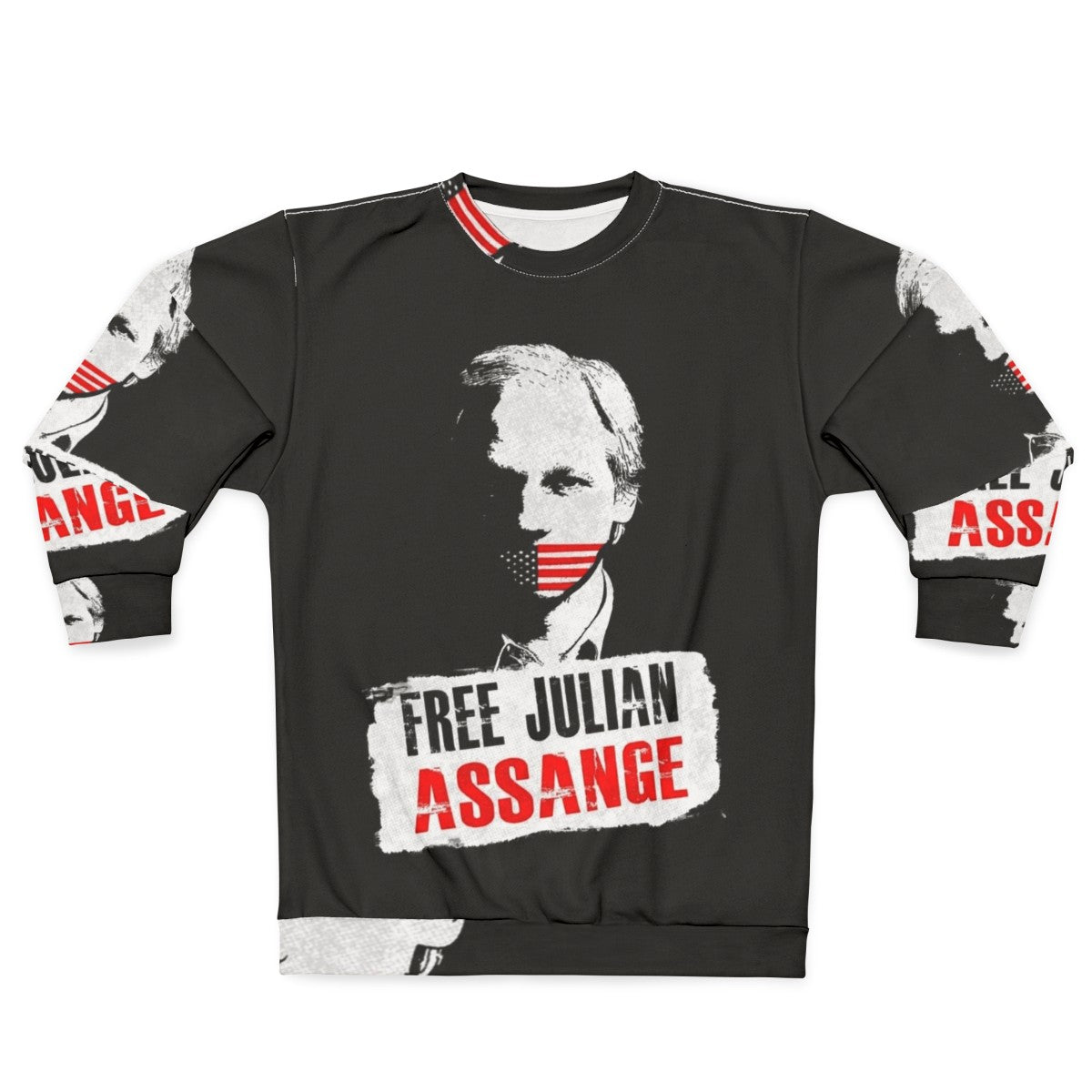 Free Julian Assange Sweatshirt with Wikileaks and Activism Imagery