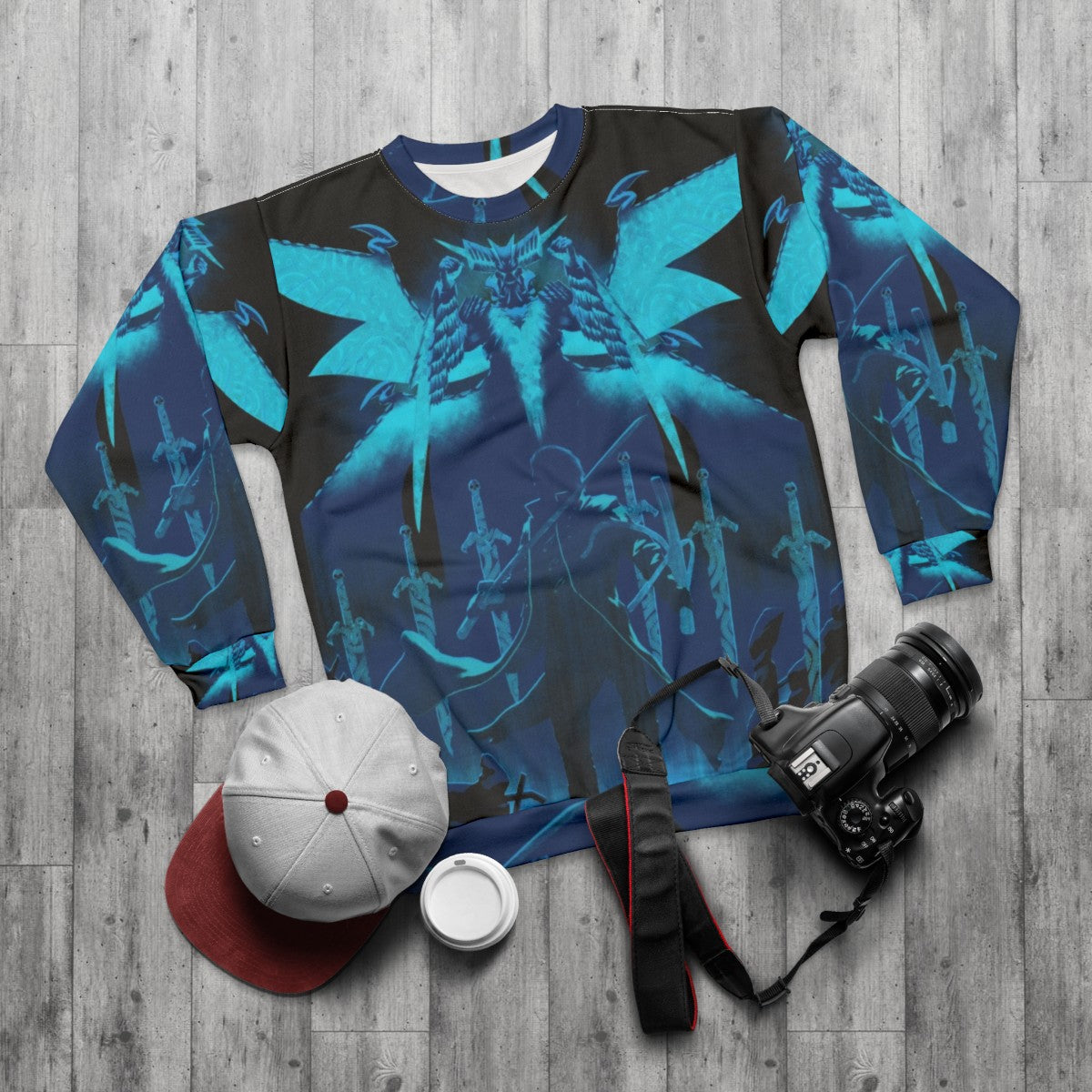 Blue King Devil May Cry Gaming Sweatshirt - flat lay