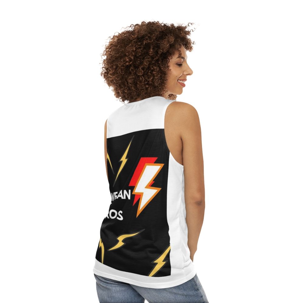 "We Can Be Heros Unisex Black Lightning Tank Top" - women back