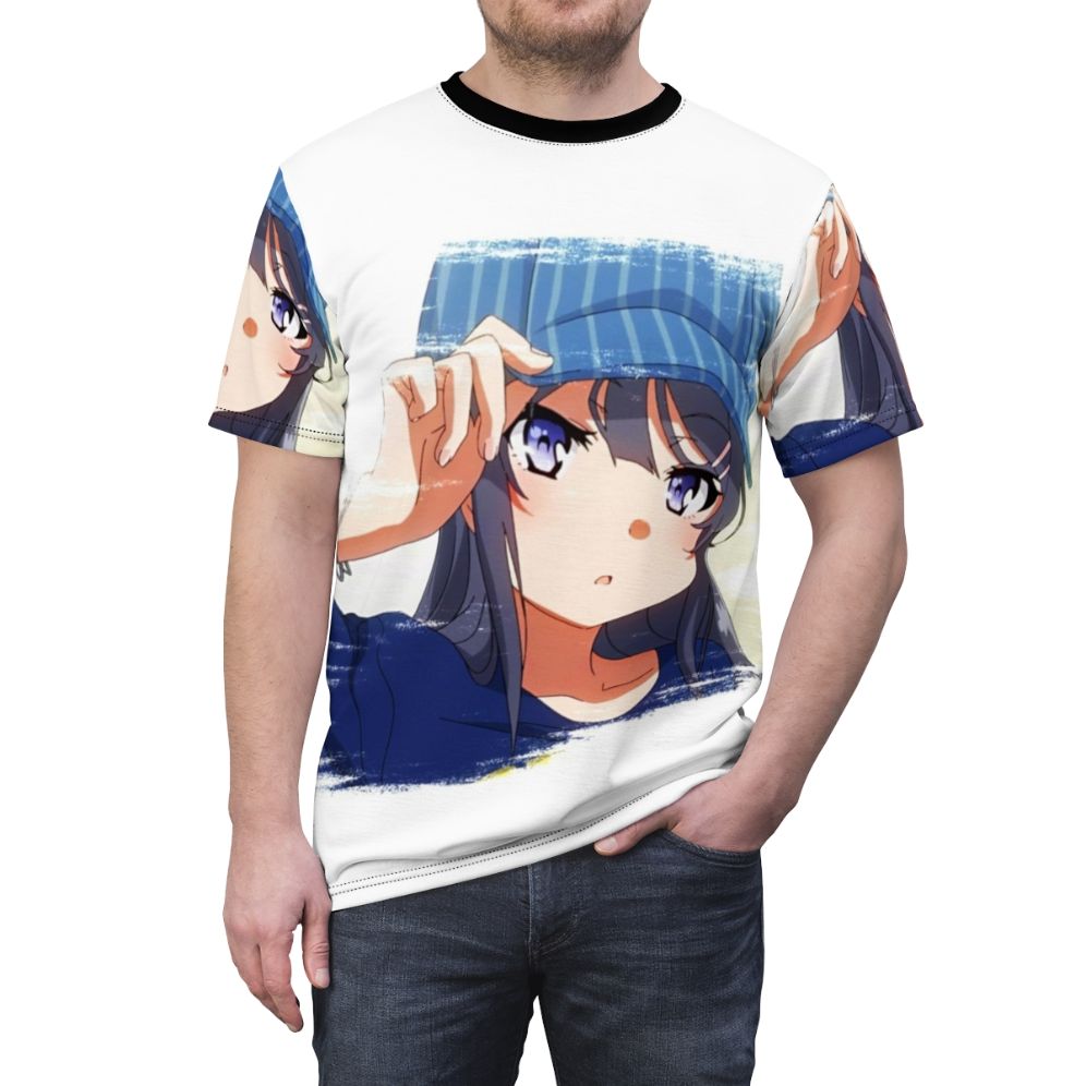 Anime-inspired t-shirt featuring the character Mai Sakurajima from the Rascal Does Not Dream of Bunny Girl Senpai series - men front