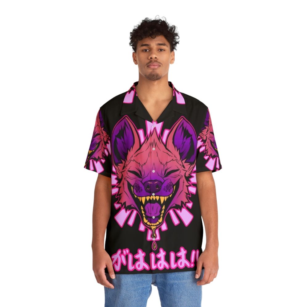 Gahaha Hyena Hawaiian Shirt - Cute Japanese Vaporwave Furry Fashion - People Front