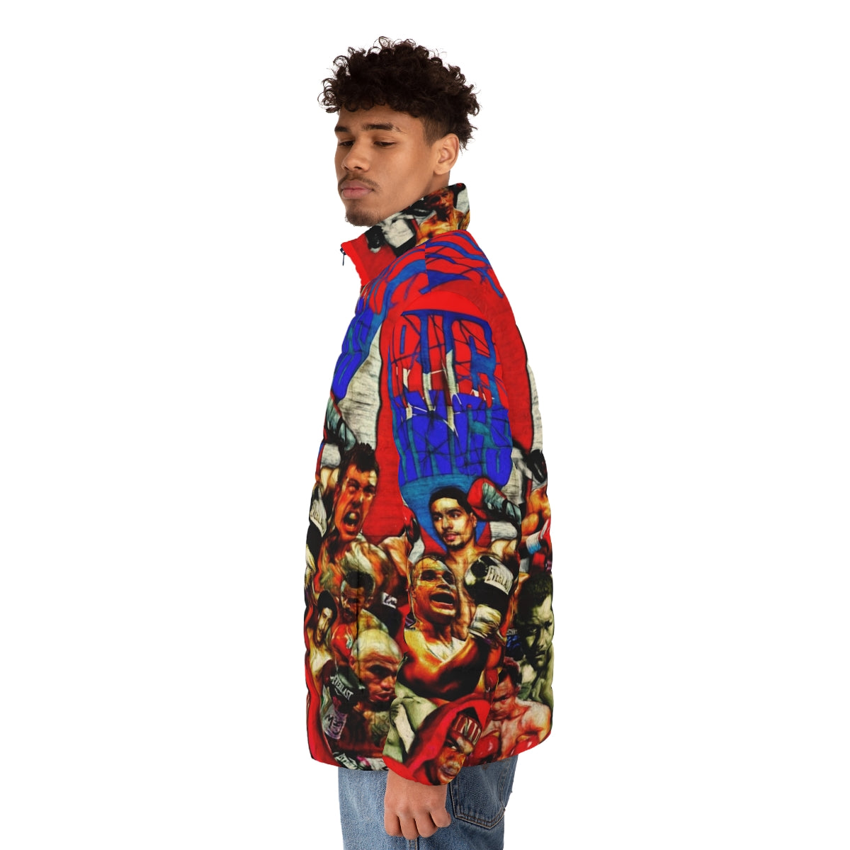 Boricua Kings Puffer Jacket featuring Puerto Rican pride and boxing design - men side left