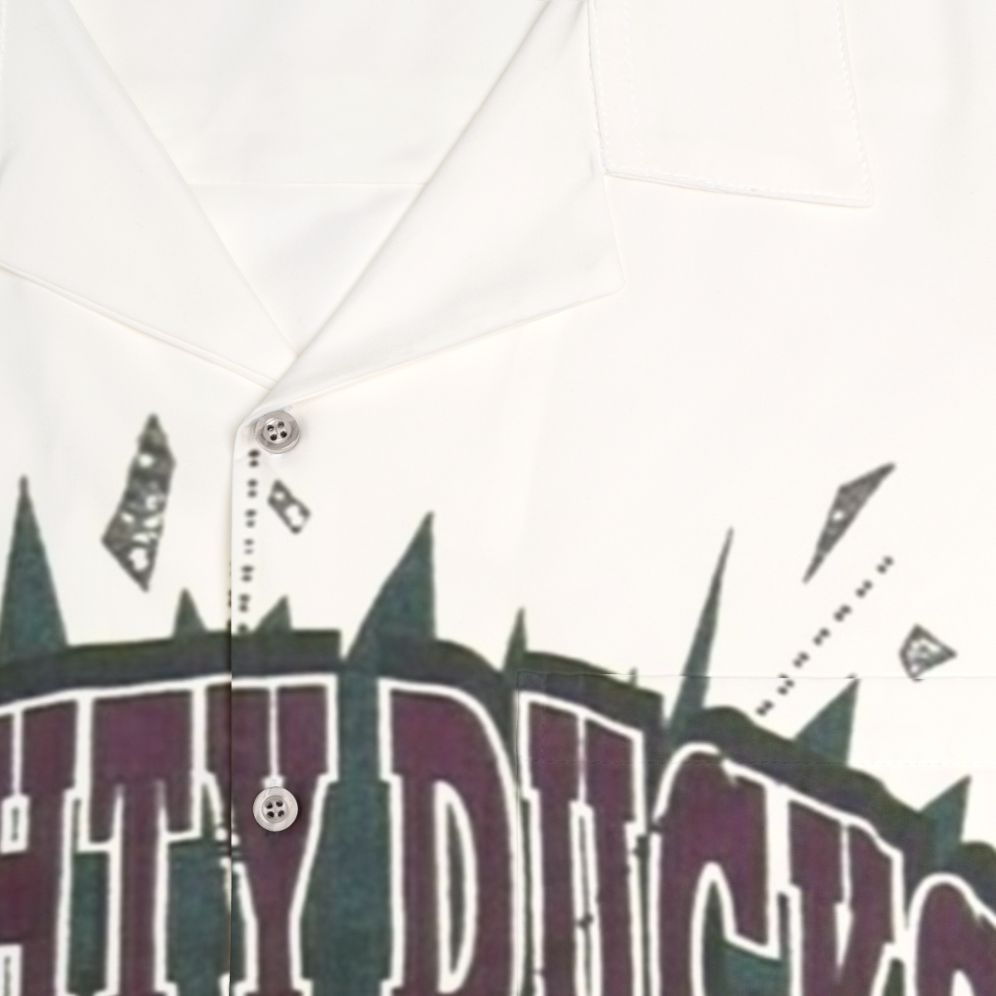 Mighty Ducks hockey themed Hawaiian shirt with funny sports art design - Detail