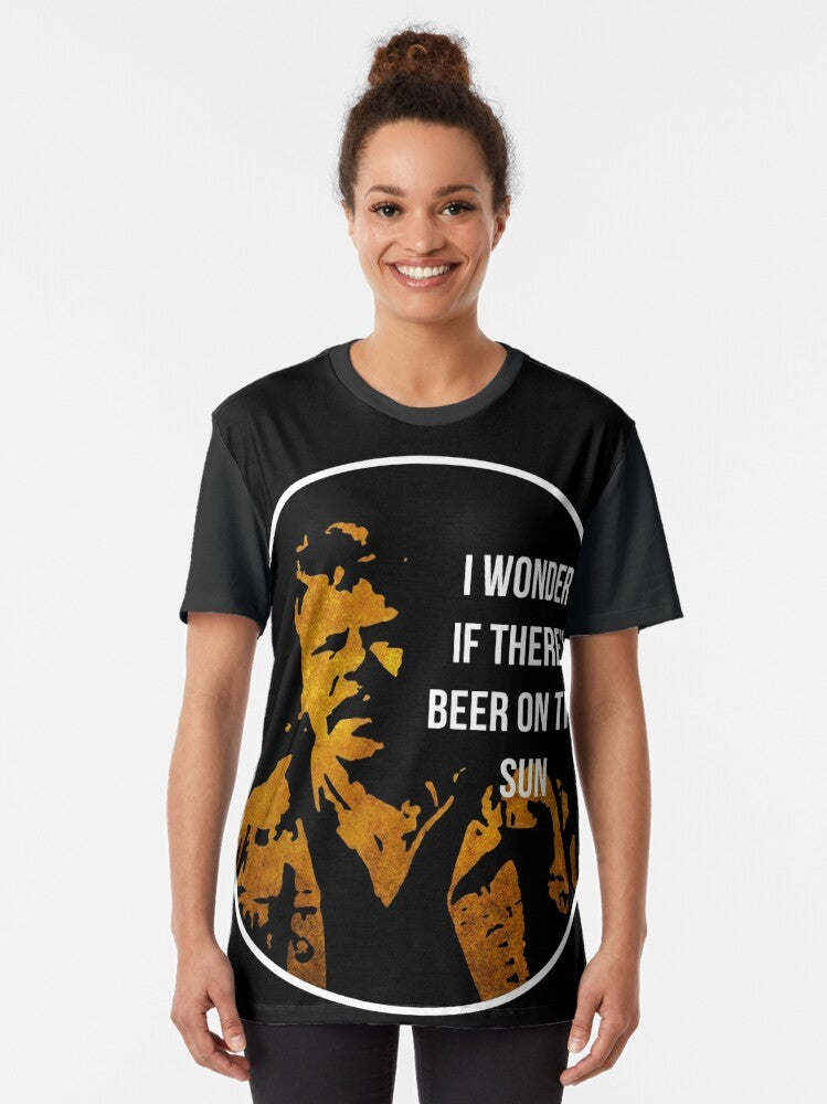 Zap Rowsdower Beer Quote Graphic T-Shirt featuring a humorous and rare quote from the cult classic movie "The Final Sacrifice". - Women