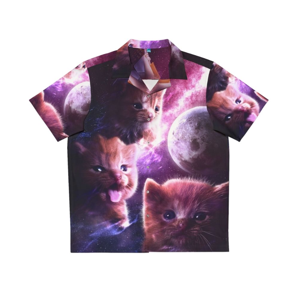 Celestial Cat Hawaiian Shirt with Moon Print