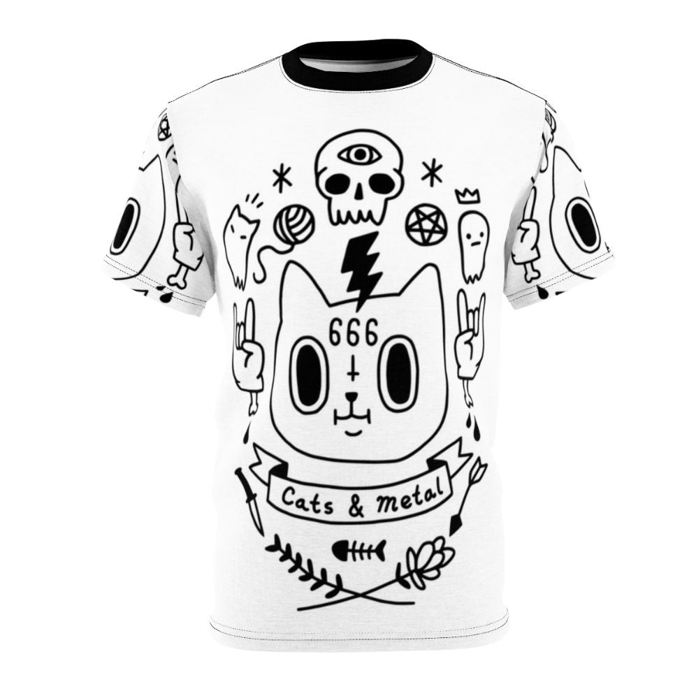 Heavy metal inspired t-shirt with cats and skulls