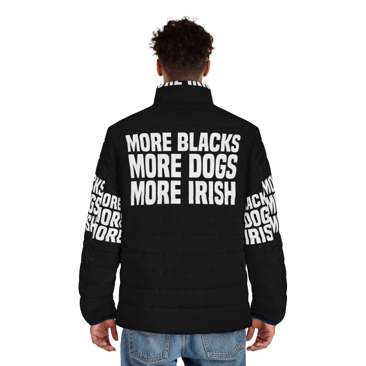 More Blacks More Dogs More Irish Puffer Jacket 2 - Stylish black, dog, and Irish-themed puffer jacket - men back