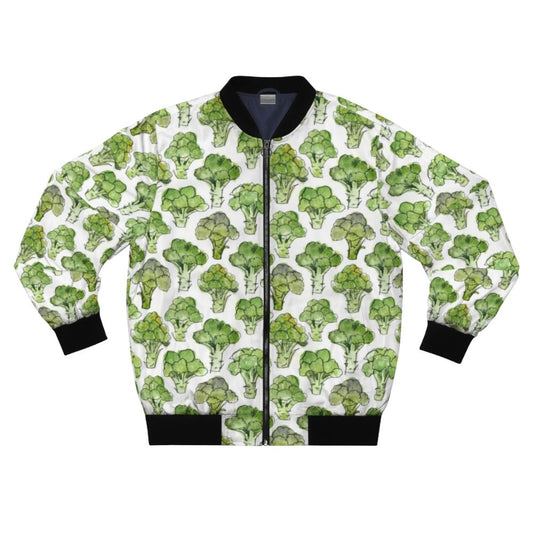 Watercolor broccoli pattern bomber jacket with floral design