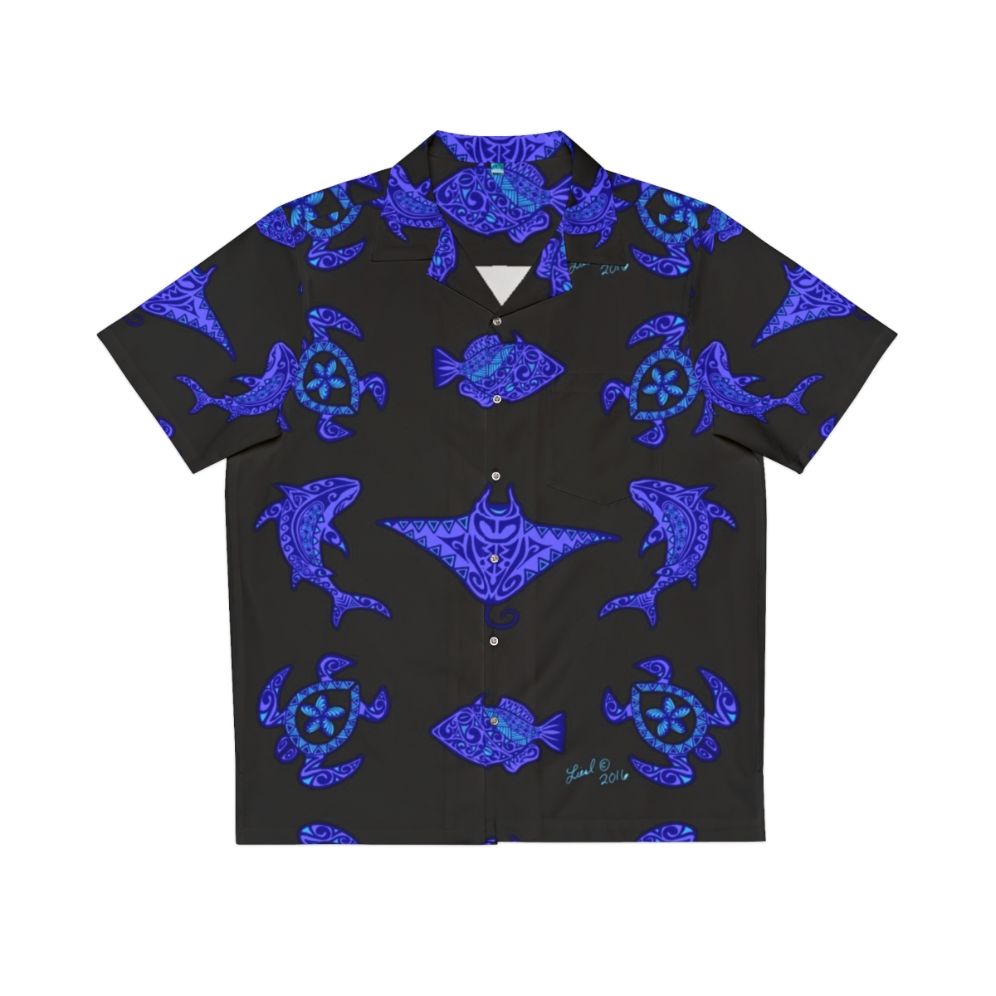 Tropical Hawaiian wildlife Hawaiian shirt with sea turtles, sharks, and fish