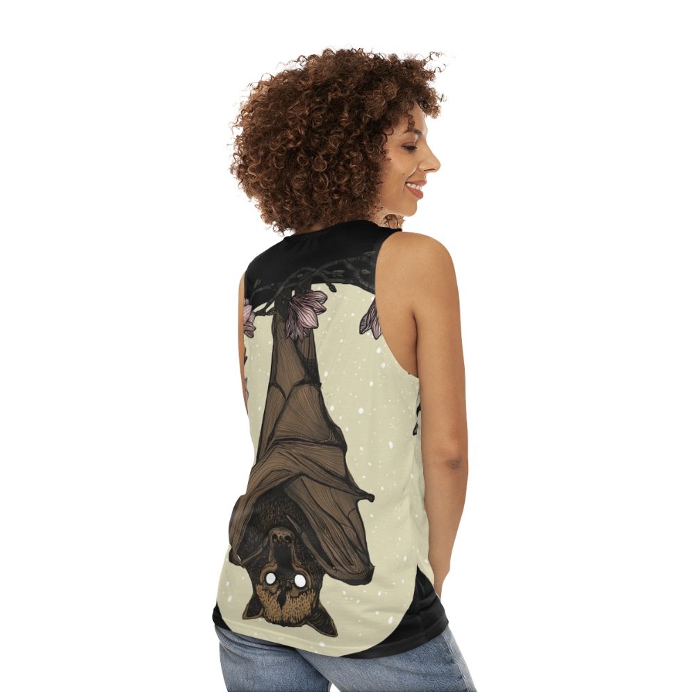 Spooky bat and flying fox graphic on unisex tank top - women back