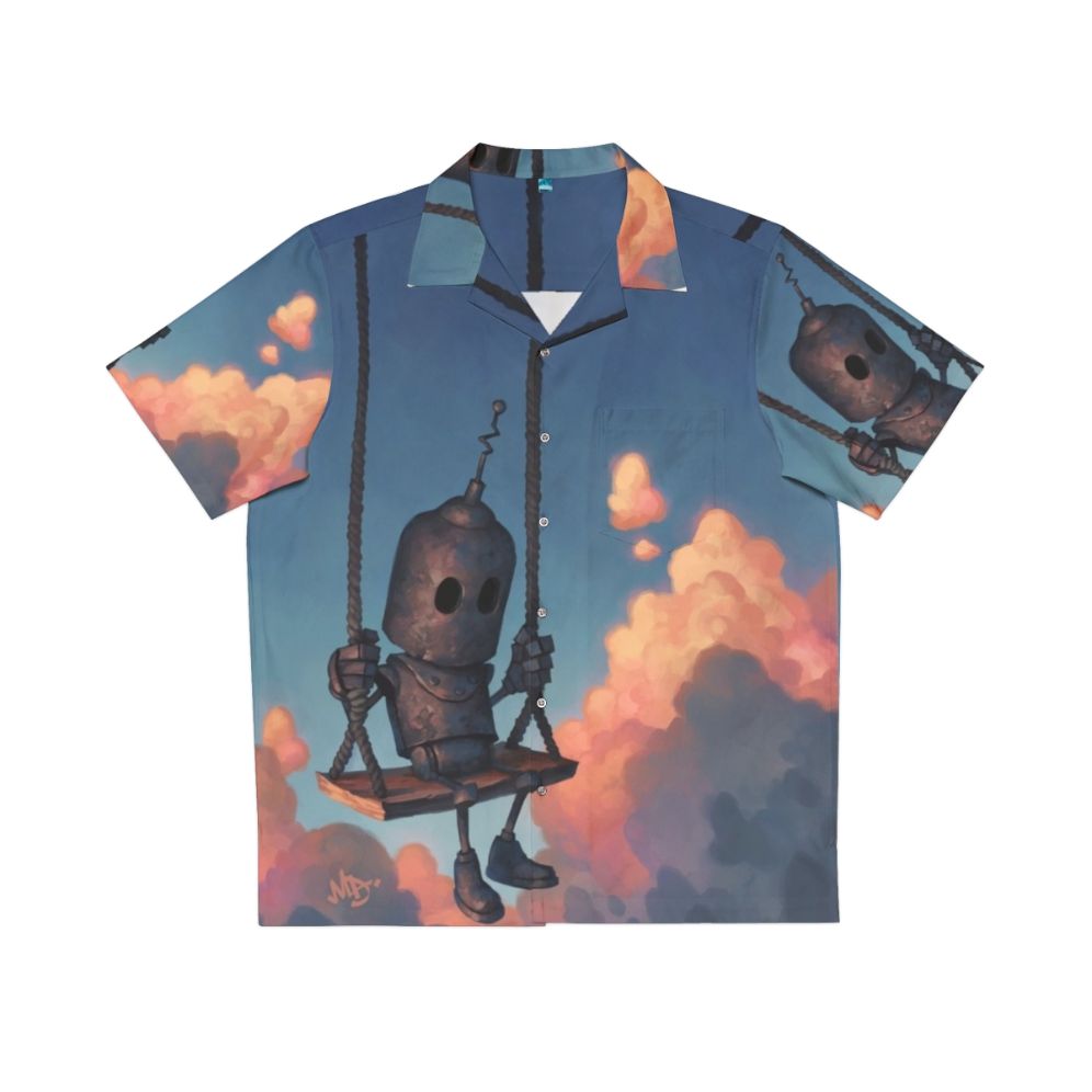 Meteorologist Hawaiian shirt with robot and cloud print