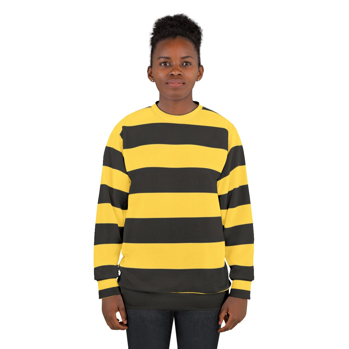 Bumble bee sweatshirt with bright yellow and black contrasting patterns - women