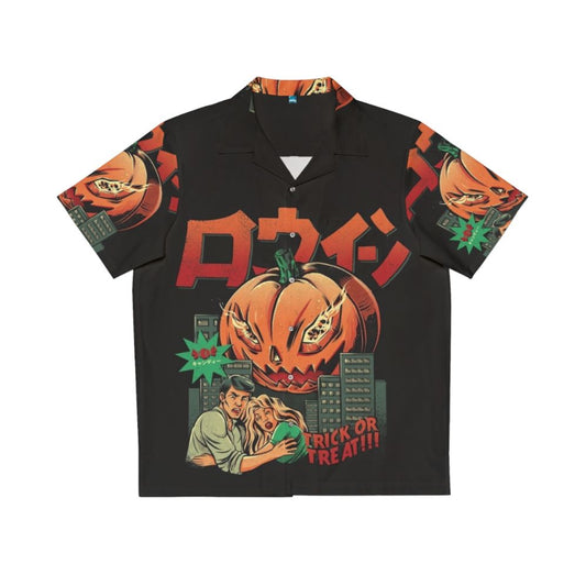 Pumpkinzilla Hawaiian Shirt featuring a pumpkin monster in a retro Japanese style