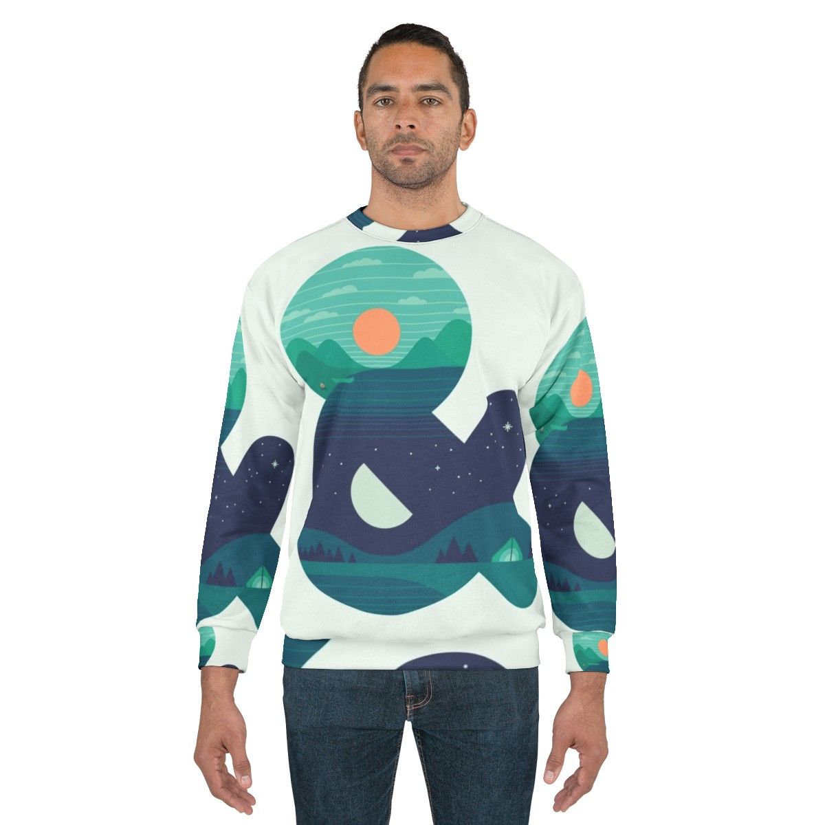 Pastel day night sweatshirt with minimalist graphic design - men