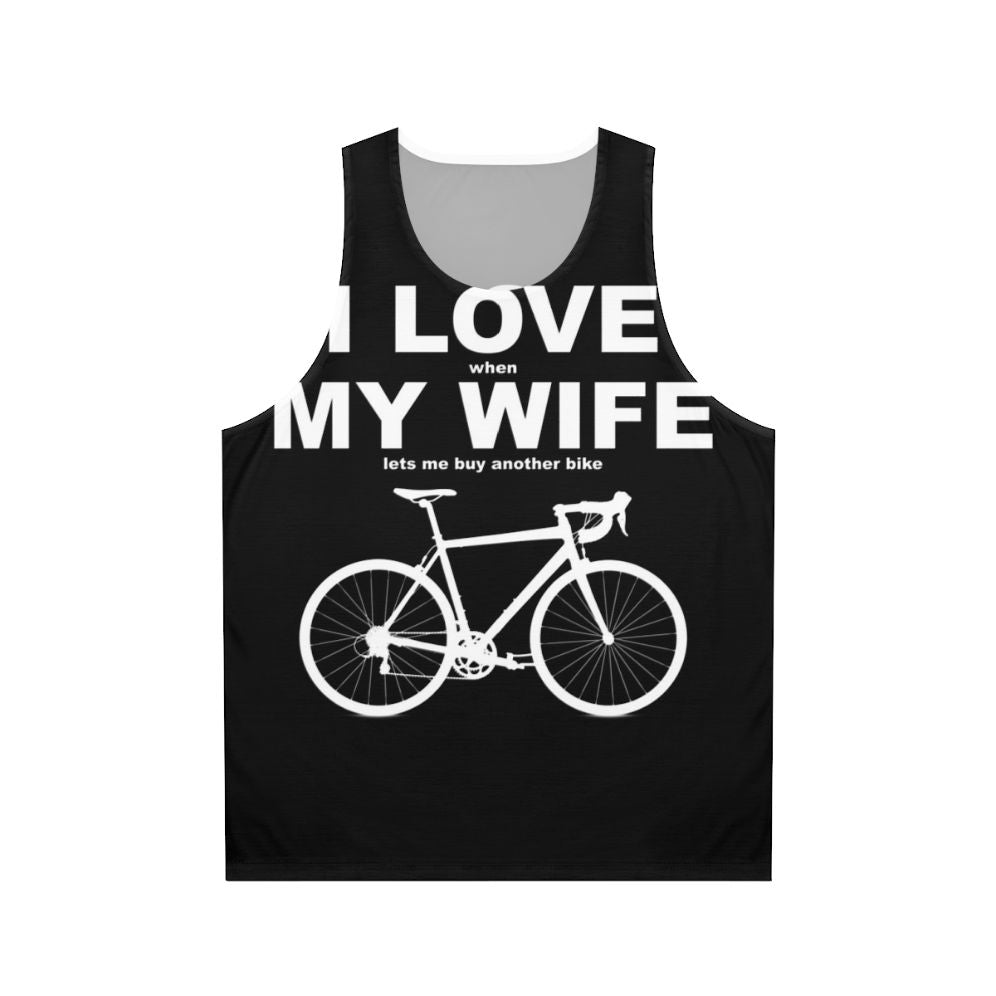 Unisex tank top with "I Love My Wife" design for cycling enthusiasts