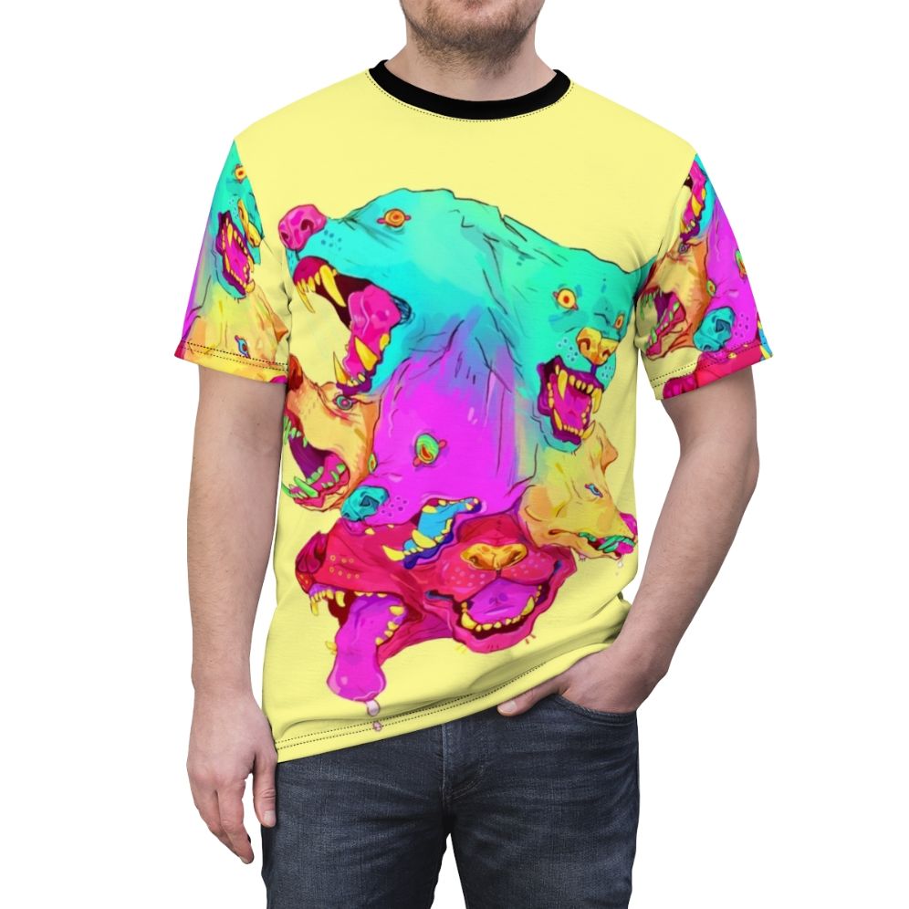 Pileup monster design on a bright and colorful t-shirt - men front