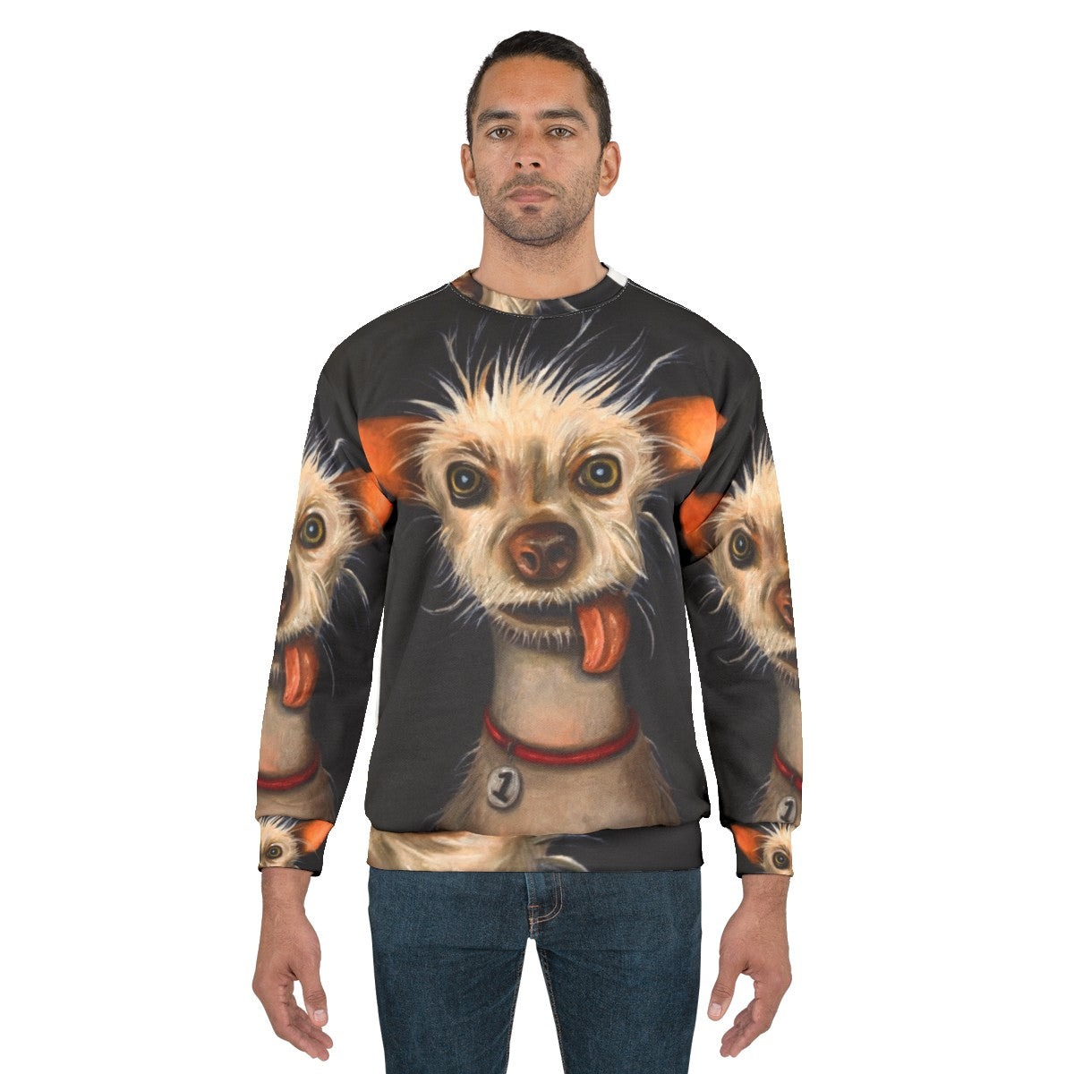 Ugly Dog Sweatshirt with Funny and Goofy Chihuahua or Chinese Crested Design - men