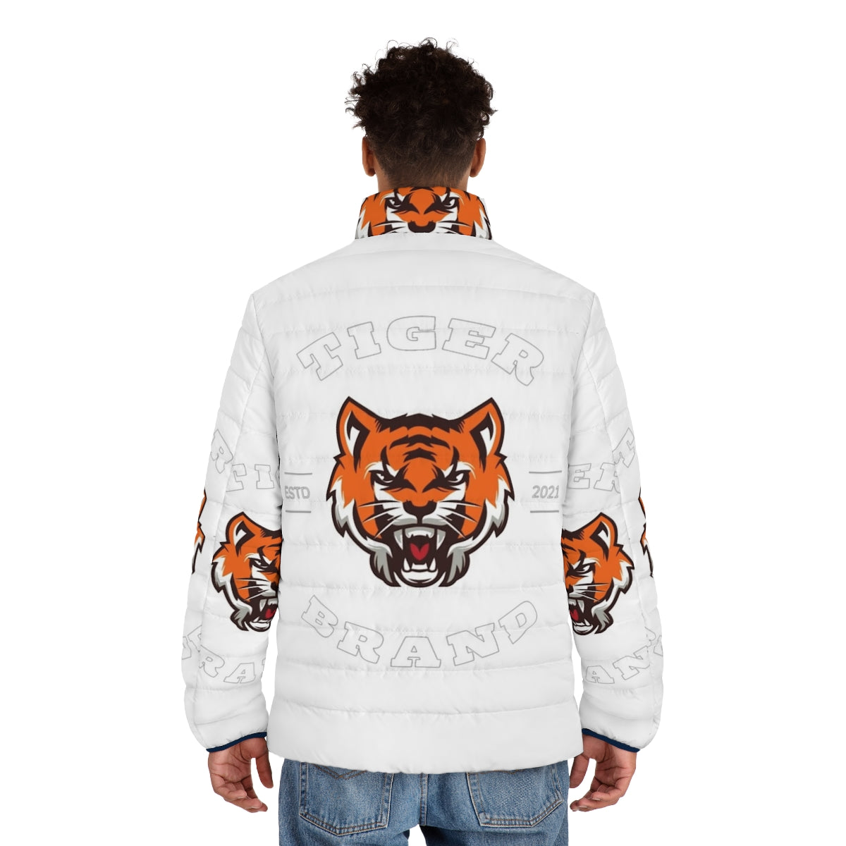 Colorful tiger print puffer jacket - men back