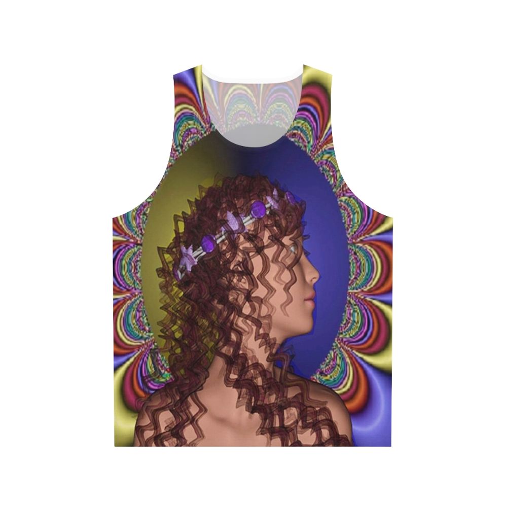 Romantic unisex tank top with nature-inspired psychedelic design