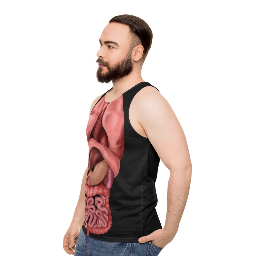 Unisex tank top featuring a watercolor illustration of the human internal organs - men side