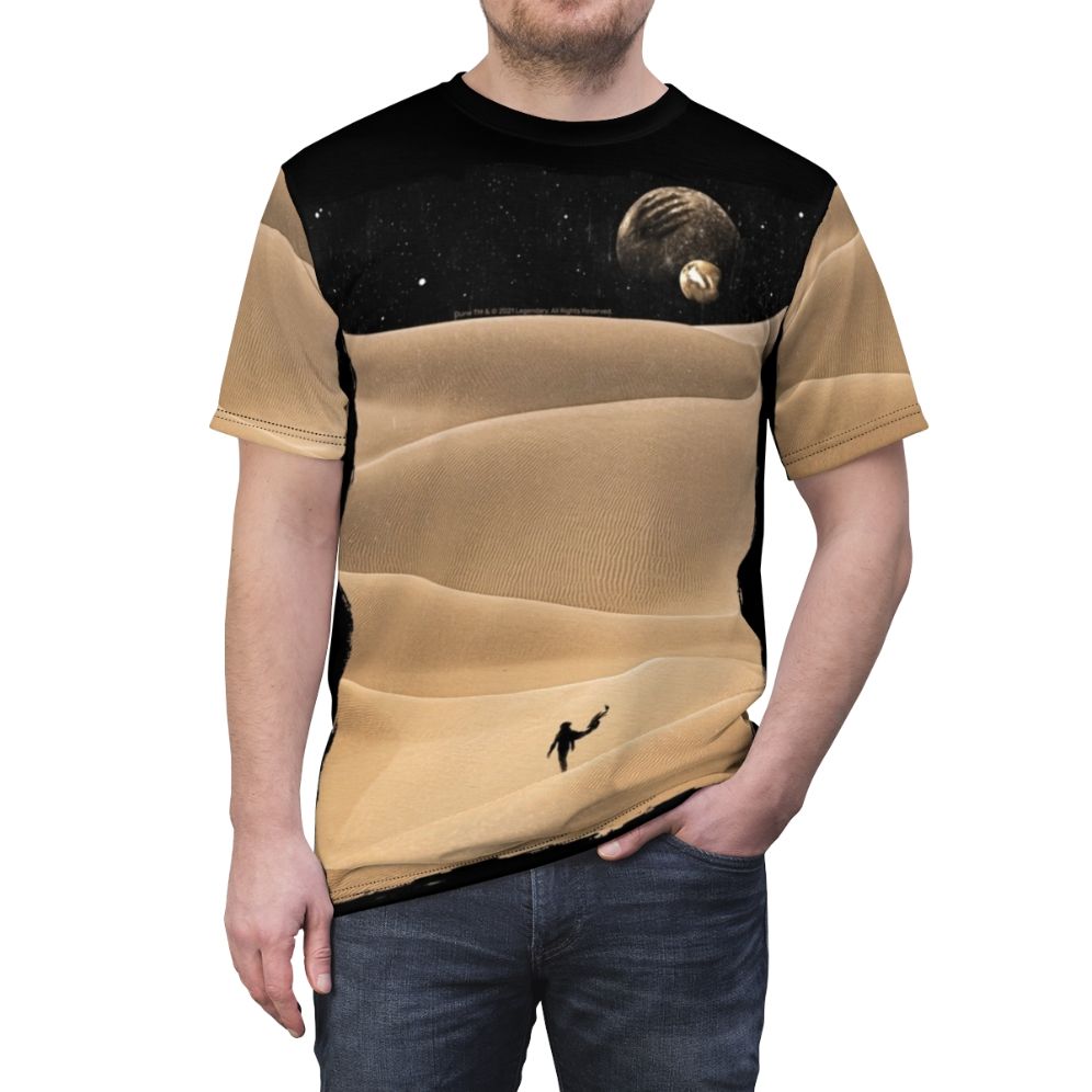 T-shirt with a Dune Arrakis-inspired design, featuring the iconic symbols and factions from the science fiction world. - men front