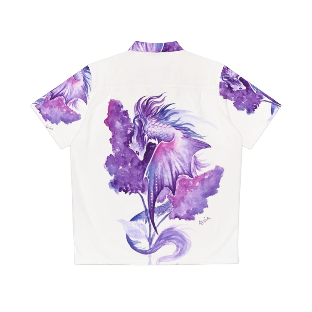 Lilac dragon fantasy Hawaiian shirt with floral print - Back