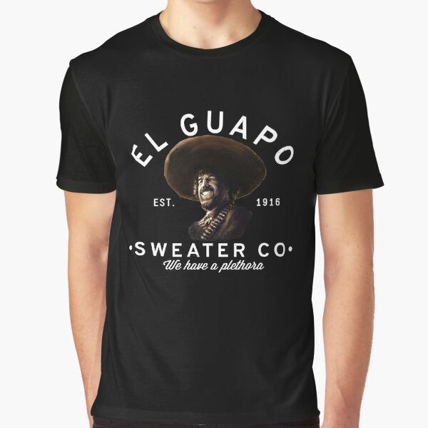 Vintage-style graphic t-shirt with "El Guapo Sweater Co. - Est. 1916" design