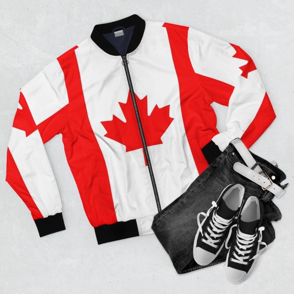 Canada flag bomber jacket with national pride design - Flat lay