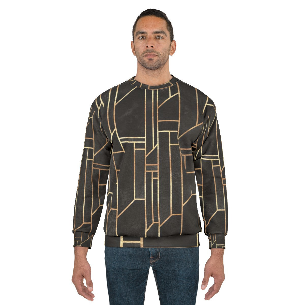 Black and gold geometric graphic design sweatshirt - men