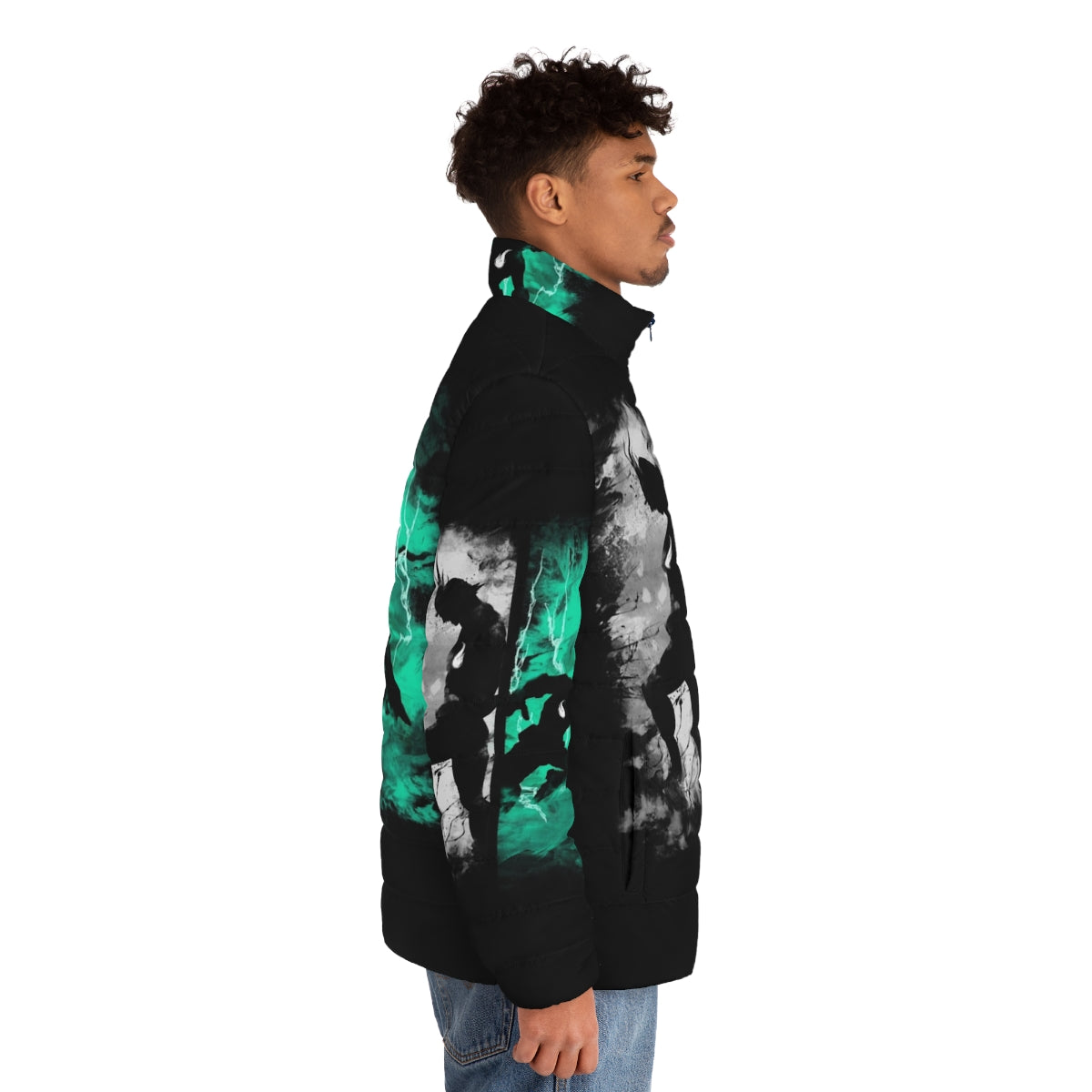 "One For All Puffer Jacket - Anime-inspired outerwear with Boku No Hero graphics" - men side right