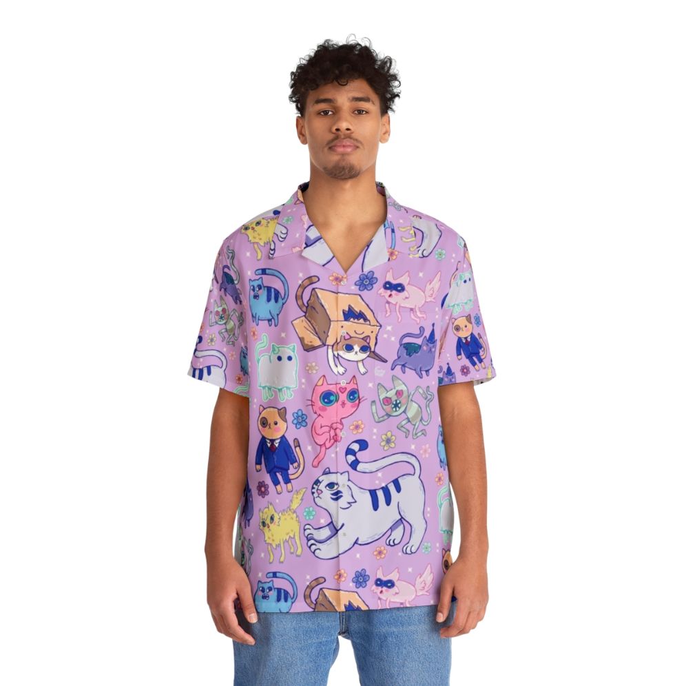 Cats Adventure Hawaiian Shirt with tropical cartoon fan art design - People Front