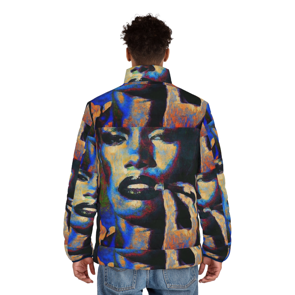 Grace Jones inspired puffer jacket with urban street art design - men back