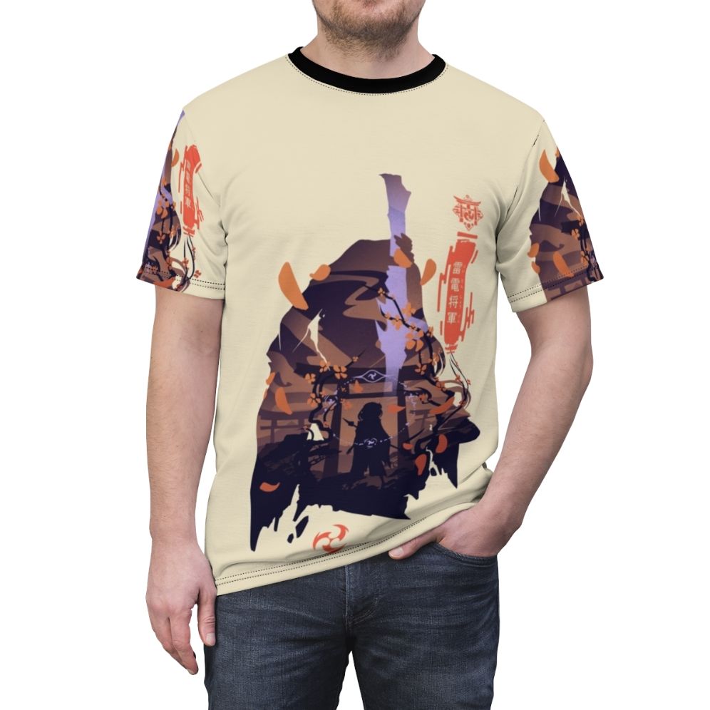 Raiden Shogun inspired Genshin Impact anime-style t-shirt design - men front