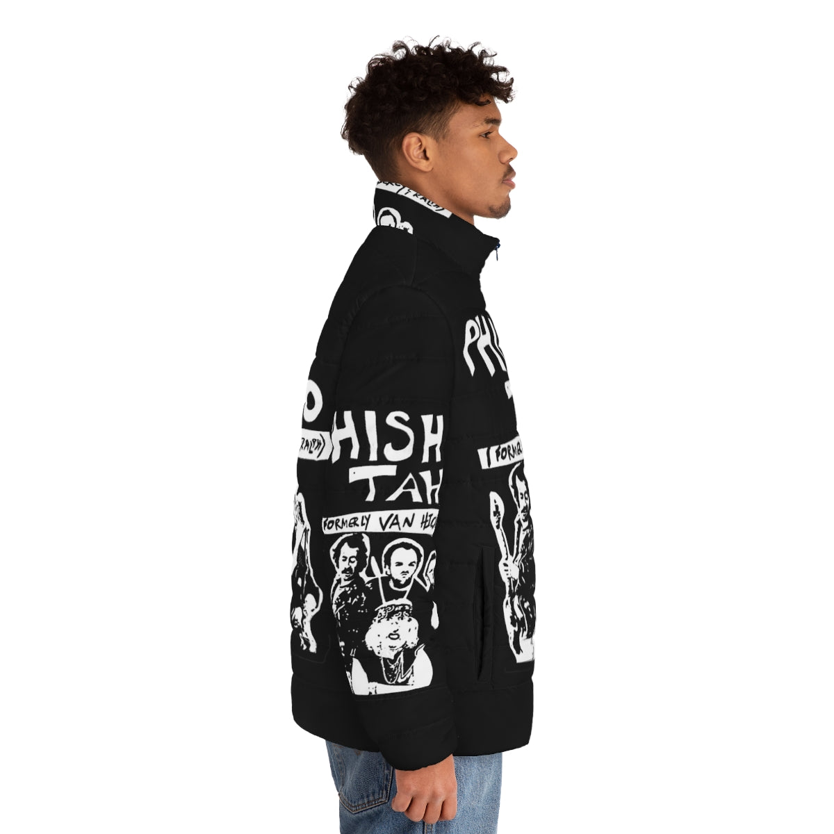 Stylish Phish puffer jacket featuring the band's iconic Tahko poster design - men side right