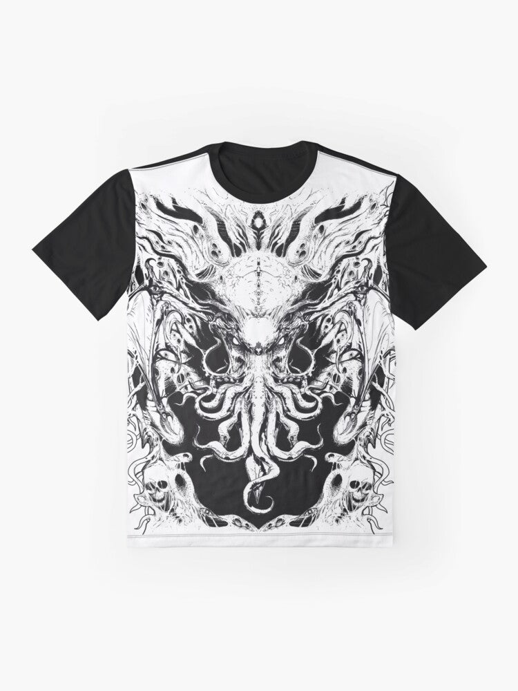 Cthulhu Rising Graphic Design on a T-Shirt - Flat lay