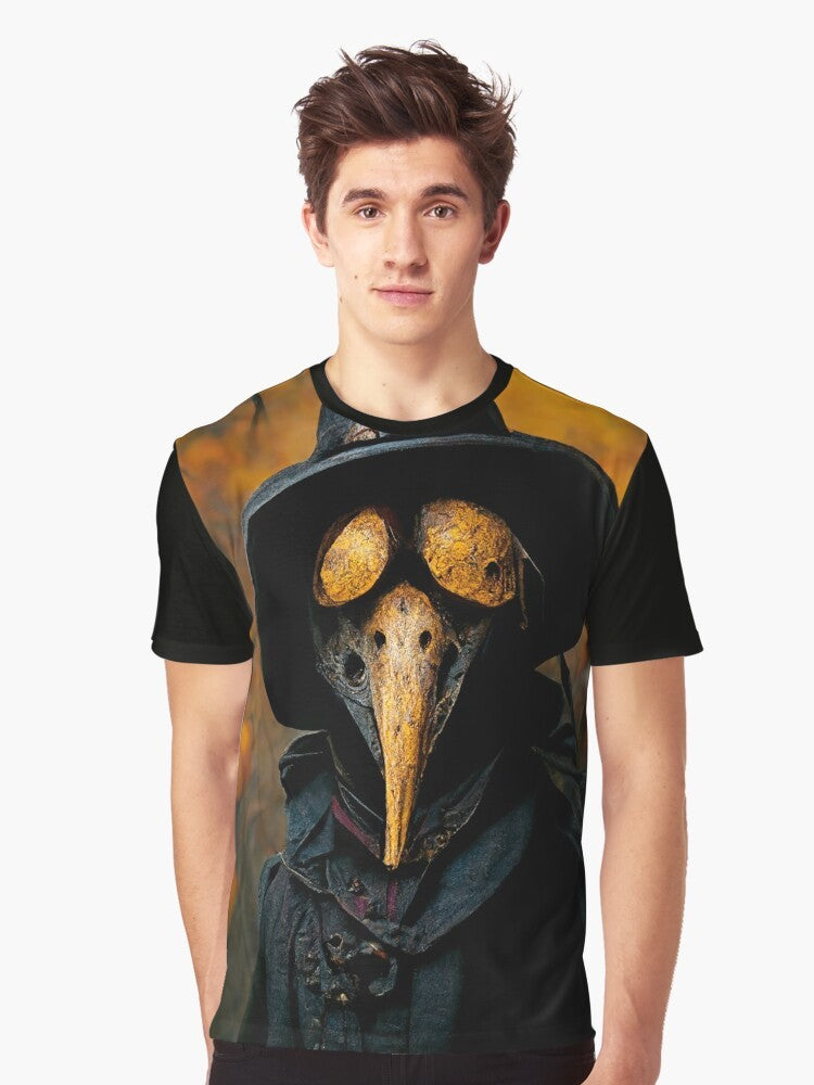 Plague doctor in dark, gothic style Halloween graphic t-shirt - Men