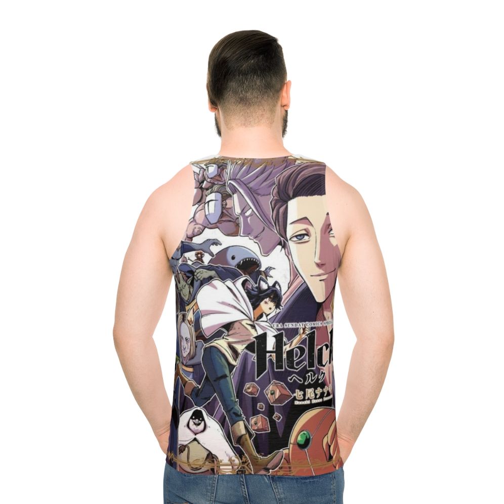 Helck Unisex Tank Top with Cute and Angry Anime Character Design - men back