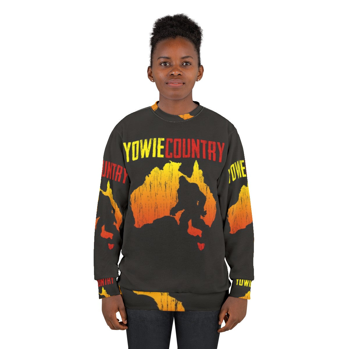 Yowie Country Sweatshirt featuring bigfoot, sasquatch, and other Australian cryptid designs - women