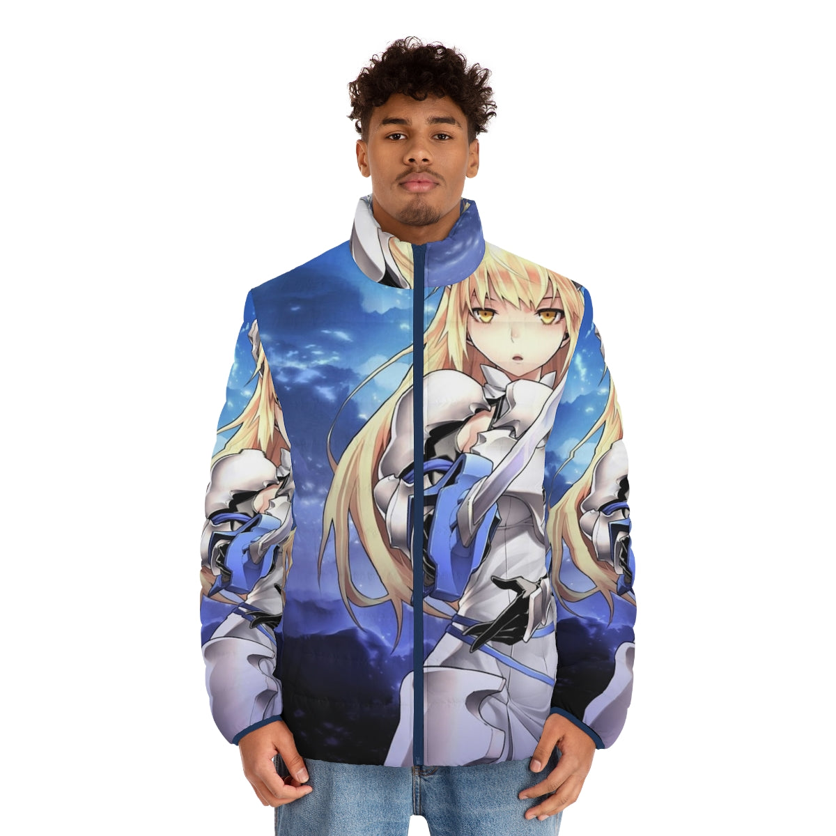 Ais Wallenstein Danmachi Anime Puffer Jacket with Bell Cranel and Loki Familia - men front