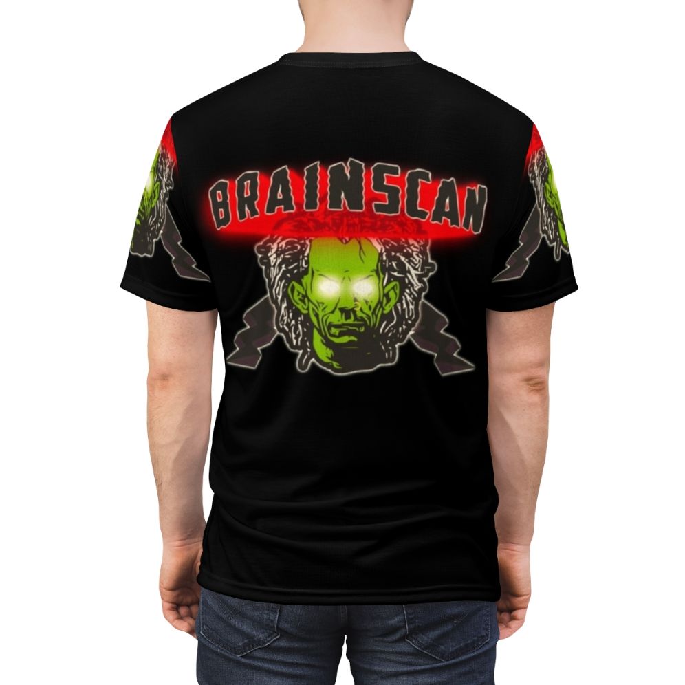 Brainscan movie-inspired horror t-shirt design for 90s cult film enthusiasts - men back